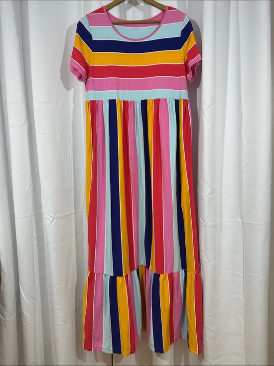crown & ivy Dresses & Skirts - Crown & Ivy Colorful Striped Maxi Dress Size Large Pockets Tiered 100% Cotton